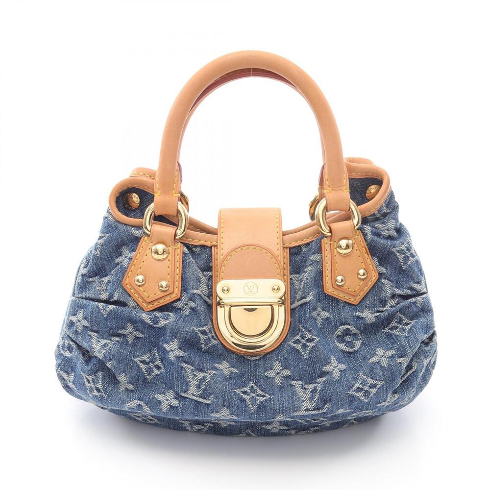 Louis Vuitton Pleaty Handbag Denim Leather Monogram Blue